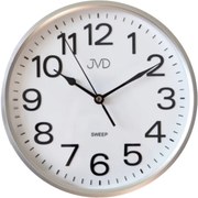 Tiché hodiny JVD HP683.1 – strieborné, plynulý chod sweep (26 cm)
