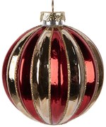Červeno-zlatá sklenená vianočná ozdoba gule s vrúbkami - Ø 8*8 cm