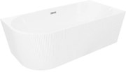 Mexen Silo, rohová voľne stojaca ryhovaná vaňa, pravá, 150 x 75 cm, biela lesklá, chrómový prepad, 52891507500P-01