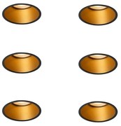 Set van 6 moderne inbouwspots zwart met goud GU10 50mm IP44 - Dept