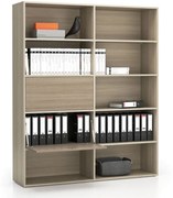 PLAN Široký kancelársky policový regál LAYERS, 2 boxy, 1582 x 400 x 1905, dub prírodný / dub morený