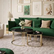 OKRÚHLY KONFERENČNÝ STOLÍK 2v1 LEONARDO 2 GLOSS CHROME ČIERNE SKLO + ZLATÝ