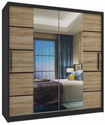 Šatníková skriňa 158 cm Belini čierny mat / dub sonoma s posuvnými dverami zrkadlom a zásuvkami  ME SZP7/0/B/DS/0/KLP