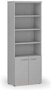 Kombinovaná kancelárska skriňa PRIMO GRAY, dvere na 2 poschodia, 800 x 420 x 2128 mm, sivá