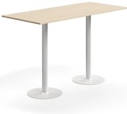 Barový stôl ALVA, 1800x800x1100 mm, s kotvením do zeme, HPL, biela/breza