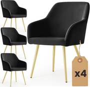 Sada štyroch jedálenských stoličiek ESTELLE zamatové, čierne / zlaté nohy (4 ks)