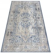 Koberec SOLE D3871 Ornament, ramka - ploské tkanie modrý / béžový