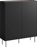 Vysoká komoda Desin 120 cm s dvoma dverami a skrytými zásuvkami - čierny mat / dub nagano