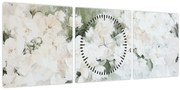 Obraz - Abstrakcia bielych kvetov (s hodinami) (90x30 cm)