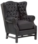 furniture-nabytek.cz - Masívne kreslo Chesterfield Kingsfield, ušák, pravá koža, čierne