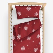 Goldea detské bavlnené obliečky do postieľky - snehové vločky na červenej 90 x 120 a 40 x 60 cm