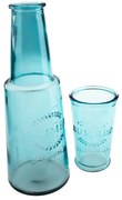 Modrá sklenená karafa s pohárom, 800 ml