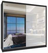 Šatníková skriňa 200 cm Belini čierny mat / biely lesk s posuvnými dverami a zrkadlom  MG SZP1/2/B/1L5W/HI