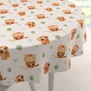 Biante Detský bavlnený okrúhly obrus Sandra SA-616 Sovičky na vetvičkách na bielom Ø 50 cm