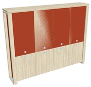 Vysoká skriňa Verno+ S 260 x 46 x 210 cm, kombinované dvere, agát / oranžová