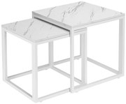 Sada 2 konferenčných stolíkov PRAVEN mramorová, biela
