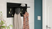 FINLO Čierny matný / držiaky Zlaté lesklé - MODERNÝ NÁSTENNÝ VEŠIAK S POLICAMI DO PREDSIENE 70 cm