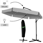 Záhradný slnečník 3 m s LED svetlom - Banana - sivý s obalom