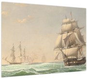 Sklenený obraz - Fitz Henry Lane, The United States Frigate President Engaging the British Squadron, reprodukcia (70x50 cm)