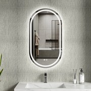 Erga Lyra, oválne LED zrkadlo 50x90cm, 3 farby svetla, predné a zadné osvetlenie, vyhrievacia podložka proti zapareniu, ERG-V01-LYRA-5090-CL