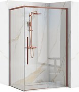 Obdĺžnikový sprchový kút REA SOLAR 120/dvere x 90/zástena cm, meď kartáčovaná/transparent - bez vaničky