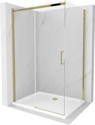 Mexen Omega, sprchovací kút s posuvnými dverami 110 (dvere) x 80 (stena) cm, 8mm číre sklo, zlatý profil + slim sprchová vanička 5cm, 825-110-080-50-00-4010