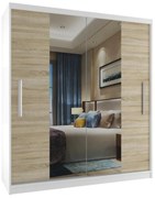 Šatníková skriňa 133 cm Belini biely mat / dub sonoma s posuvnými dverami a zrkadlom  ME SZP2/2/W/DS/0/AL