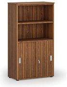 Kombinovaná kancelárska skriňa PRIMO WOOD, zasúvacie dvere na 2 poschodia, 800 x 420 x 1434 mm, orech
