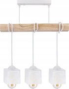 BERGE LED závesné stropné svietidlo, drevený trám, 3xE27, loft, mliečna kocka - biela