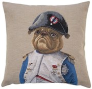 Béžový gobelínový vankúš s motívom buldočka v napoleonskej uniforme - 45 * 15 * 45cm