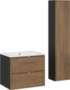 Kúpeľňová zostava s doskou, skrinkami a zápustným umývadlom Talia Casella 60 cm čierny mat/dub casella