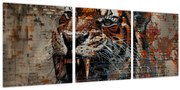 Obraz - Tiger z tehál (s hodinami) (90x30 cm)