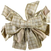 Vánoční dekorativní mašle Santa Lila 32x130 cm béžovo-zlatá s kostkovaným vzorem