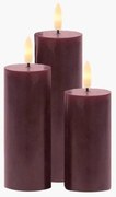 SIRIUS Dobíjacie voskové sviečky LED Herring, bordová farba, 3ks