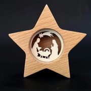AMADEA Drevená hviezda s vkladom - betlehem, masívne drevo, 10x10x3 cm