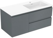 Mexen Rivel, kúpeľňová skrinka 100 cm s pravým umývadlom Otis, 2S, 1D, drážkovaná, grafitová/biela matná, 91A23-10047-3-BBFFF66-W18P01