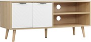 HOMCOM Moderný TV stolík s 2 dverami a 2 policami pre televízory do 46" do spálne 110x39x48.8 cm Prírodné a biele | Aosom