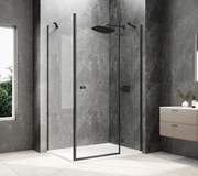 Polysan GLOBE, obdĺžniková sprchová zástena 900x800mm, číre sklo, pravé, čierna, GB1090-3215RB