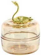 Oranžova sklenená dóza so zlatou labutou - Ø 9*12 cm