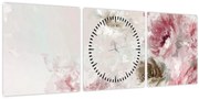 Obraz - Maľba ružových kvetov (s hodinami) (90x30 cm)