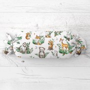 Biante Detský vankúš valec bonbon Sandra SA-459 Lesné zvieratká na bielom 15x40 cm
