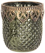 Zeleno zlatý sklenený svietnik s patinou Tealight - 8 * 9 cm