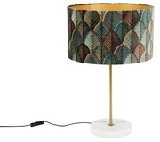 Mosadzná stolová lampa s velúrovým tienidlom s dizajnom listov a zlatým vnútorným priestorom - Kaso