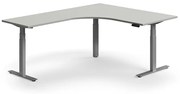Výškovo nastaviteľný stôl QBUS, rohový, 1600x2000 mm, strieborný rám, svetlošedá