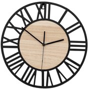 Tutumi Tutumi, okrúhle nástenné hodiny 35 cm kovové / drevené MC70902, čierna-hnedá, ZEG-08743