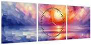 Obraz - Farebný umelecký západ slnka (s hodinami) (90x30 cm)