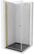 Mexen Pretoria, sprchovací kút 70 (dvere) x 70 (stena) cm, 6mm číre sklo, zlatý profil + čierna sprchová vanička, 852-070-070-50-00-4070G
