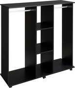 HOMCOM Skriňa na Odevy s Kolieskami, s Vešiakom a Otvorenými Policami, Organizér do Spálne 120x40x128cm čierna | Aosom