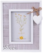 Šedý drevený fotorámik s bielou patinou a srdiečkomWoodia - 16*2*20 cm / 9*13 cm