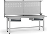Výškovo nastaviteľný dielenský stôl G5 s nadstavbou, 2100 x 750 x 800-1000 mm, 2x kontajner, 2 zásuvky, grafit
